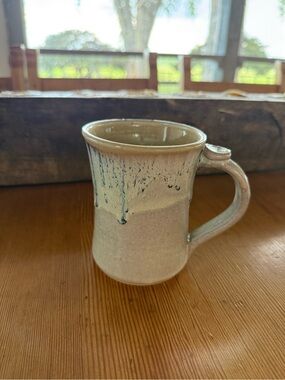 Handmade Ceramic Drip Glaze Mug - Cream and Blue